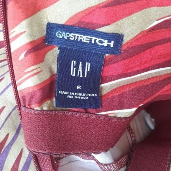 Gap Dress Vacation Island Strapless A-line Fit & Flare Tropical Palm Maroon Sz 6 - Picture 2 of 8